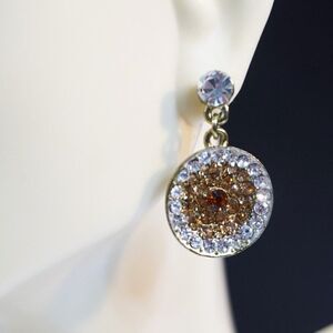 Round Disc Shape Bling Rhinestone Circle Drop Earrings Gold Silver Color